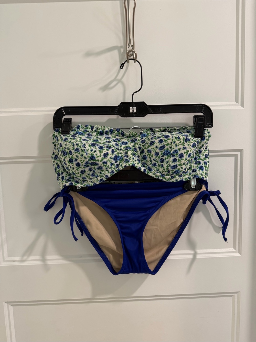 J. Crew Bikini Bustier Floral Top sz36C, Blue String Bikini Bottom szM